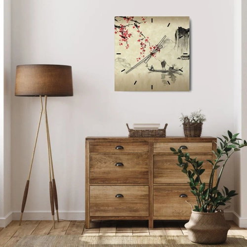 Ceas de perete - Ceas pe sticlă - În țara florilor de cireș - 40x40 cm