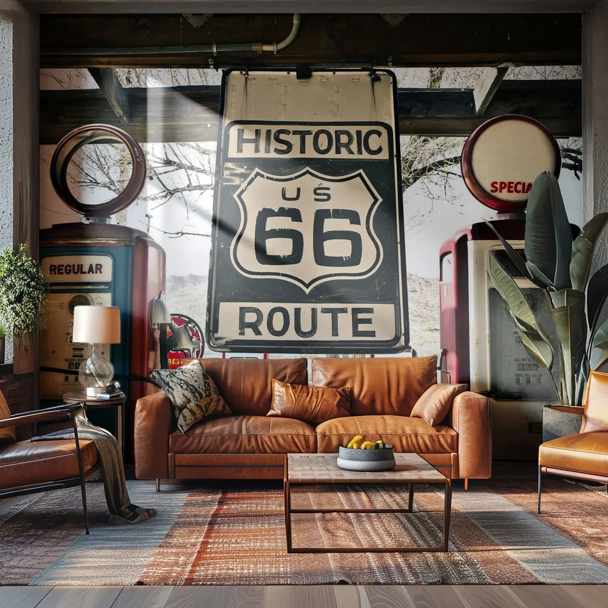 Tapet Autoadeziv Deluxe Sticker - O călătorie americană retro - Epocă, Ruta 66, Ruta 66 - 250x175 cm