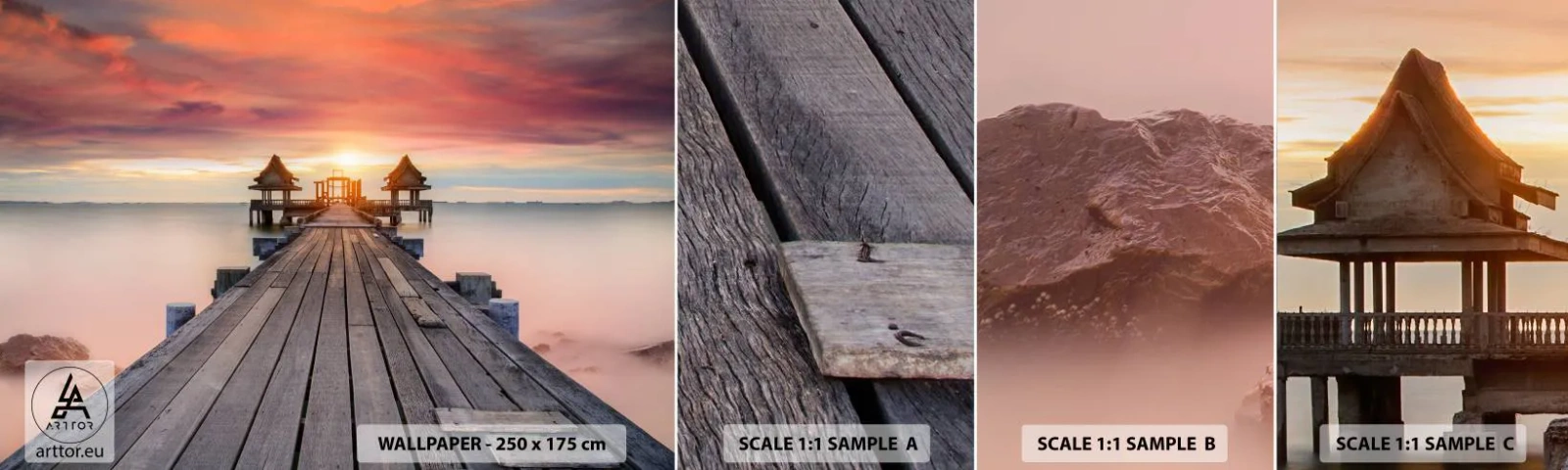 Mostră de Tapet Standard Eco - Vestul la est - Peisaj, Pier din lemn, Mare - 100x30 cm