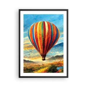 Poster în ramă neagră - Un balon colorat deasupra unui peisaj pitoresc - 50x70cm - În liniște puteți vedea mai multe - Decorațiune modernă pentru perete pentru living și dormitor ARTTOR