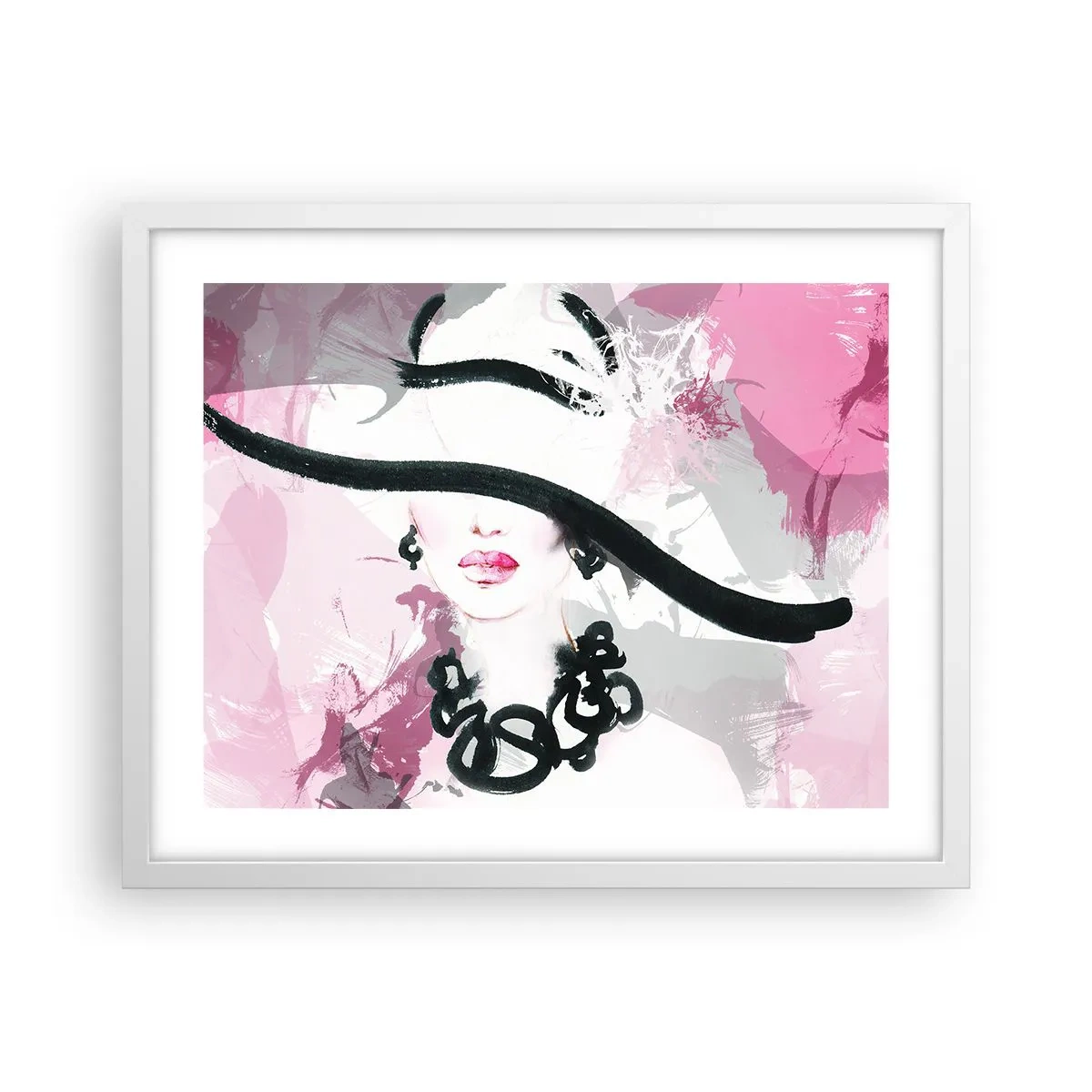 Poster în ramă albă - Studiu unei dame în negru și roz - 50x40 cm