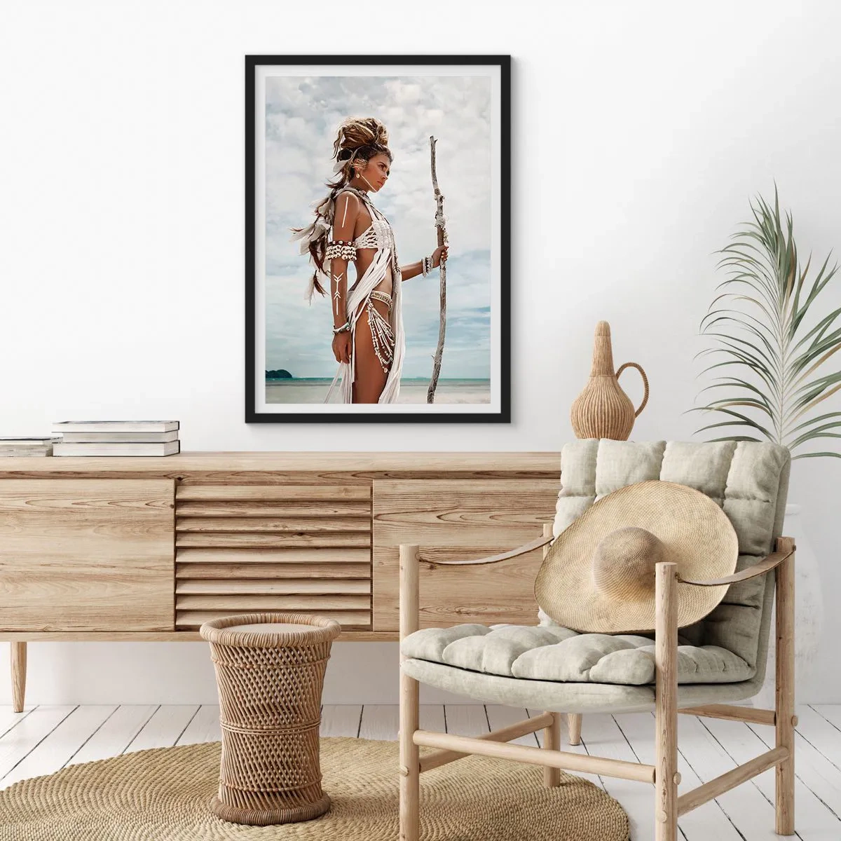 Poster în ramă neagră - Figură stilizată a unei femei într-un cadru tropical - 50x70cm - Regina tropicelor - Decorațiune modernă pentru perete pentru living și dormitor ARTTOR