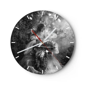Ceas de perete - Ceas pe sticlă - Figură artistică cu o cușcă și o compoziție florală în fum - 30x30cm - Mama însăși - Natura - Decorațiune modernă pentru perete pentru living, bucătărie și dormitor ARTTOR
