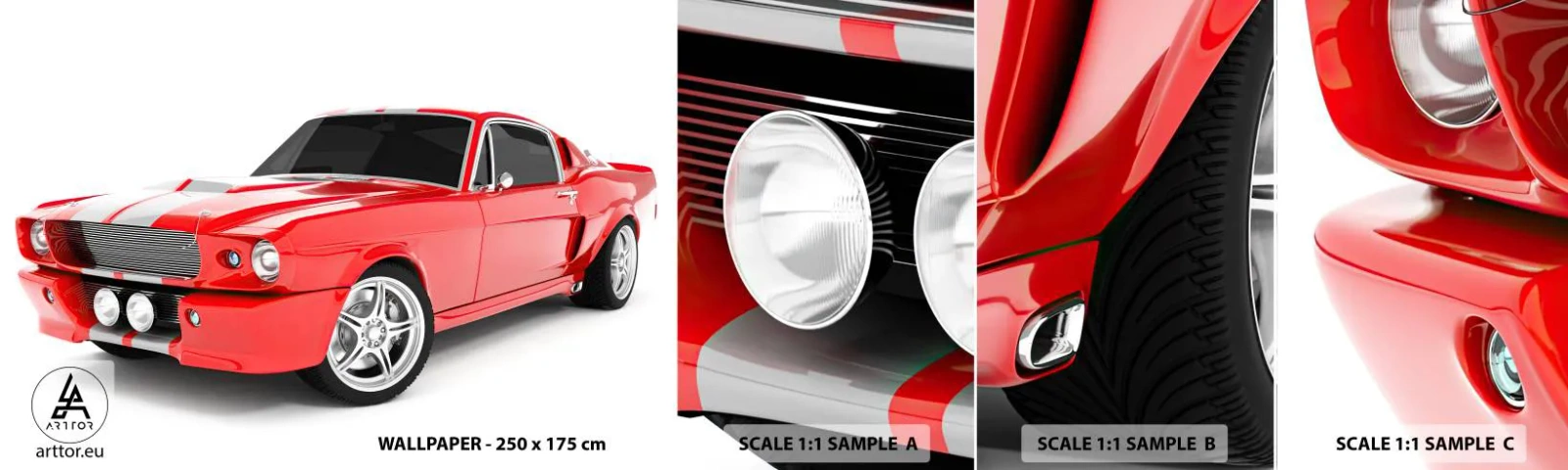 Mostră de Tapet Standard Eco - Mustang la fel de rapid ca vântul - Automobile, Mașină de epocă, Masina Mustang 1967 - 100x30 cm