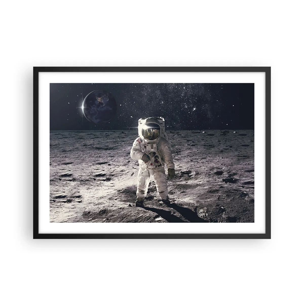 Poster în ramă neagră - Salutări de pe Lună - 70x50 cm