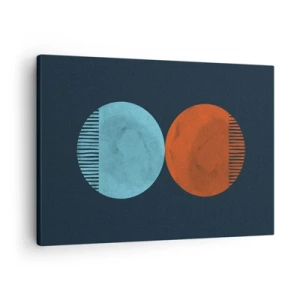Tablou pe pânză Canvas - Design minimalist cu două roți în albastru și portocaliu - 70x50cm - Doar geometrie? - Decorațiune modernă pentru perete pentru living și dormitor ARTTOR