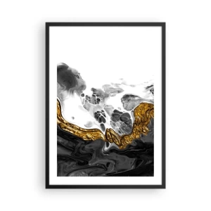 Poster în ramă neagră - Compoziție abstractă de negru, alb și auriu - 50x70cm - Compoziție organică - Decorațiune modernă pentru perete pentru living și dormitor ARTTOR
