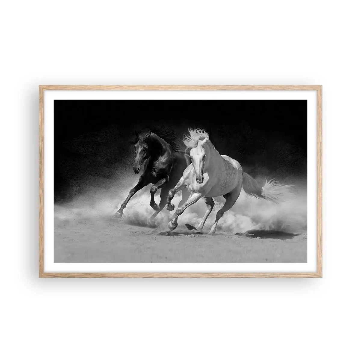 Poster în ramă de stejar deschis - Galopul libertății - 91x61 cm