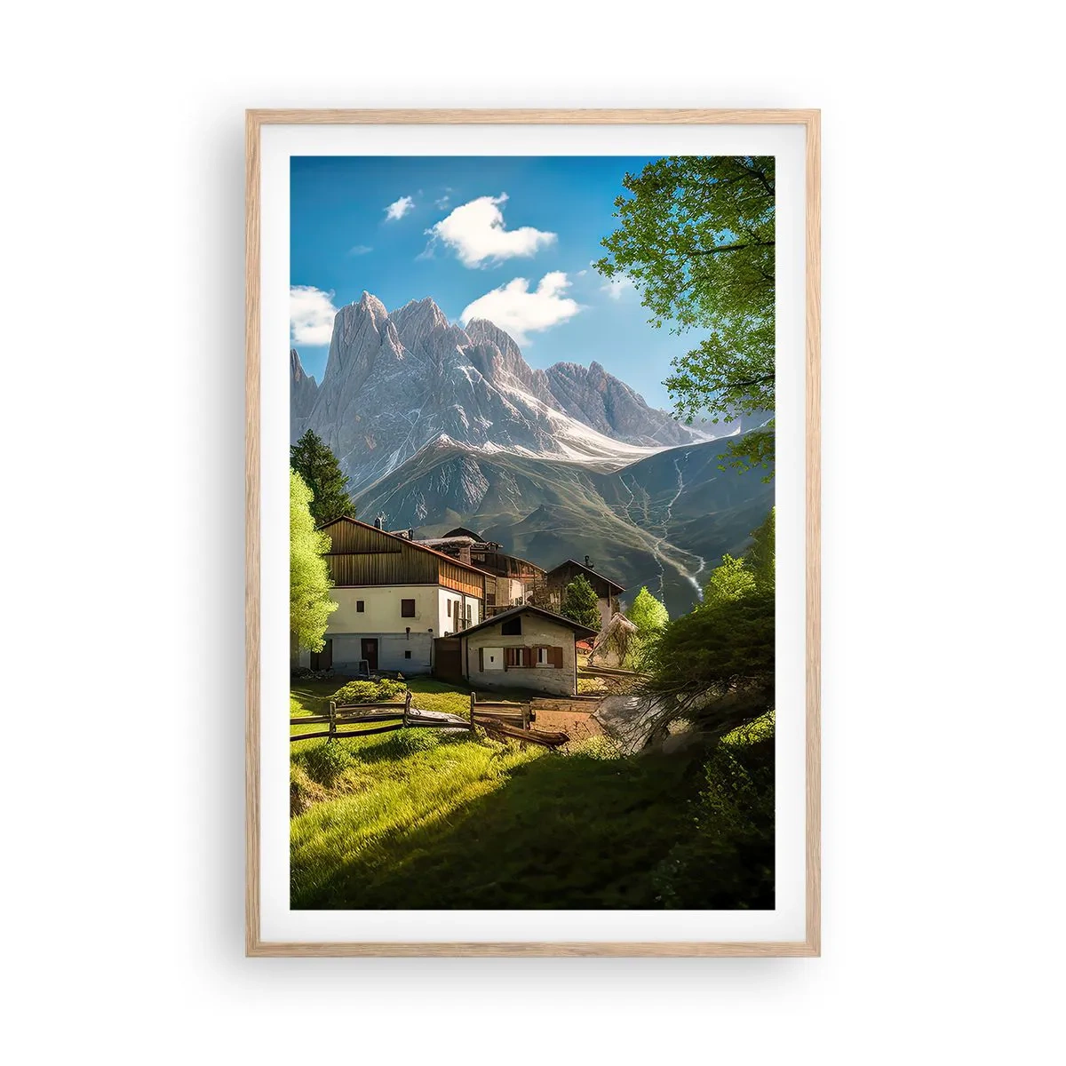 Poster în ramă de stejar deschis - Idilă alpină - 61x91 cm