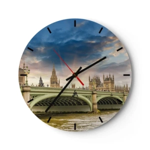 Ceas de perete - Ceas pe sticlă - Pod peste Tamisa cu vedere la Palatul Westminster - 30x30cm - Timpul s-a oprit în Imperiu - Decorațiune modernă pentru perete pentru living, bucătărie și dormitor ARTTOR