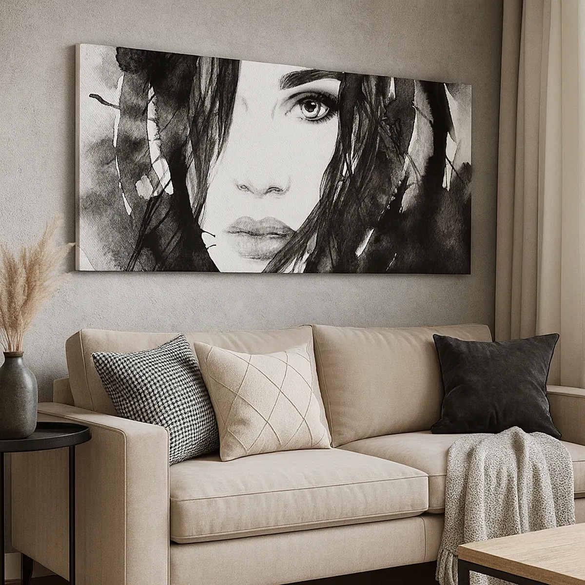 Tablou pe pânză - Studiu unei dame în alb și negru - 30x30 cm