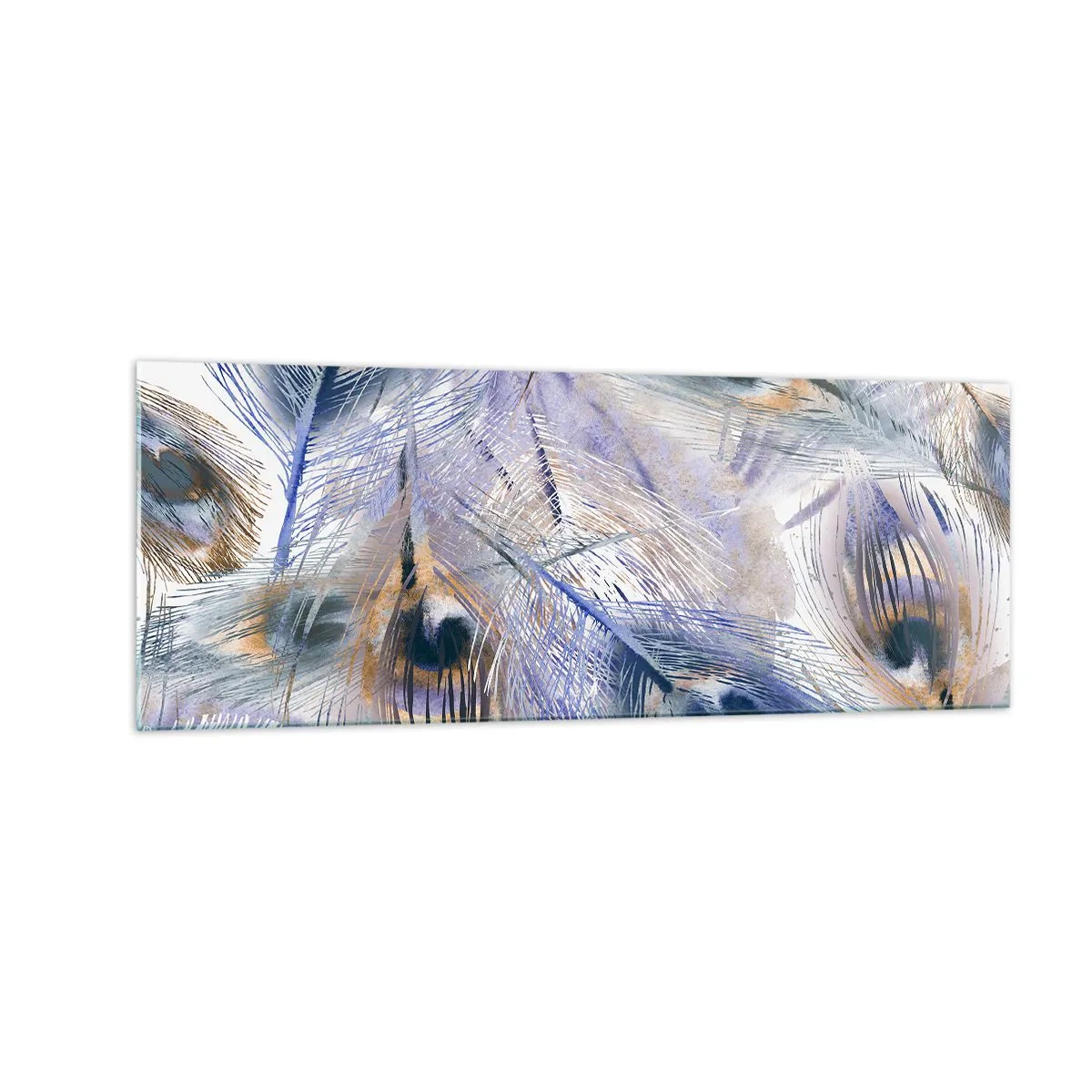 Tablou pe sticlă - Compoziția penelor de păun - 140x50 cm