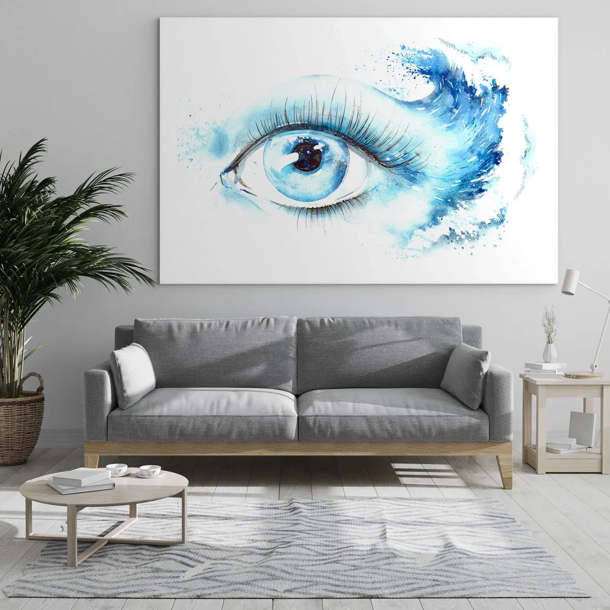 Tablou pe sticlă - Ochi albastru în acuarelă artistică - 70x50cm - Scufundă-te în albastrul privirii - Decorațiune modernă pentru perete pentru living și dormitor ARTTOR
