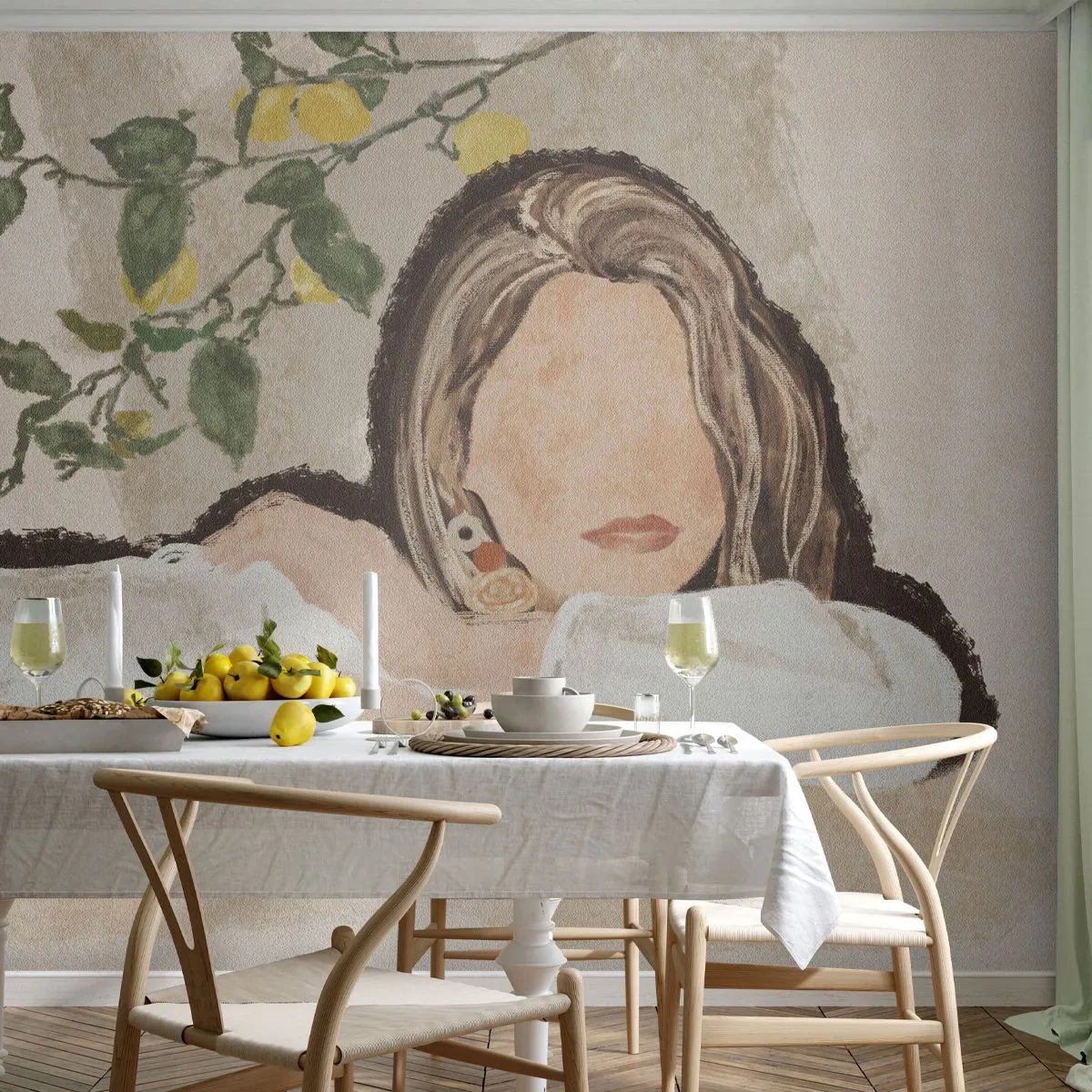 Tapet Premium Canvas - Frumusețea sudului - Femeie, Lămâi, Minimalism - 250x175 cm