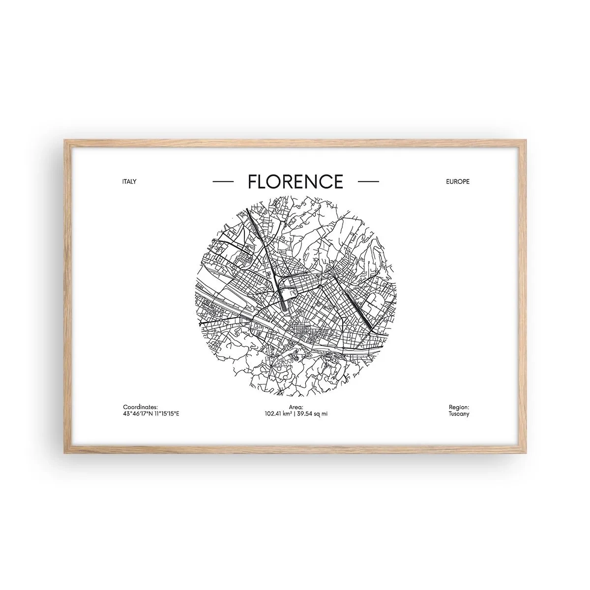 Poster în ramă de stejar deschis - Anatomia Florenței - 91x61 cm