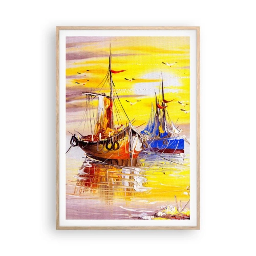 Poster în ramă de stejar deschis - O binemeritată odihnă în port - 70x100 cm