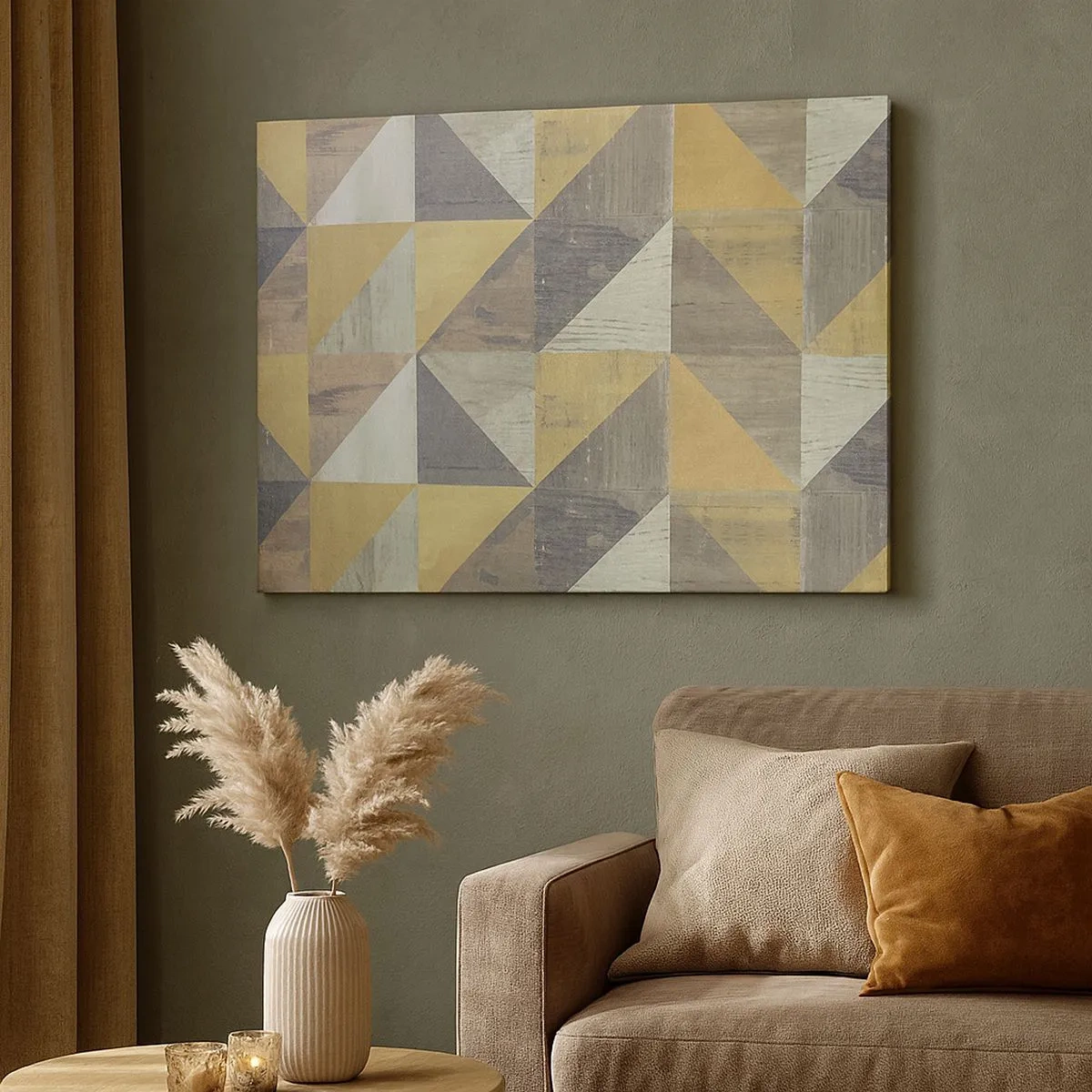 Tablou pe pânză Canvas - Compoziție geometrică a triunghiurilor în nuanțe pământii - 70x50cm - La unghiul triunghiului - Decorațiune modernă pentru perete pentru living și dormitor ARTTOR