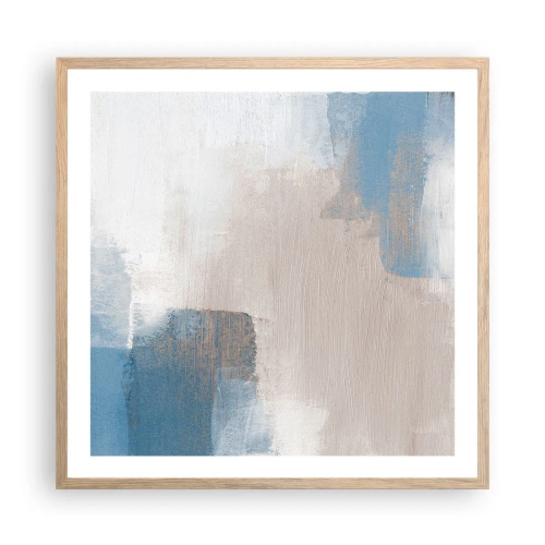 Poster în ramă de stejar deschis - Abstracție roz în spatele unui voal de albastru - 60x60 cm