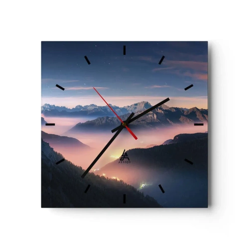 Ceas de perete - Ceas pe sticlă - Lumină în văi - 40x40 cm