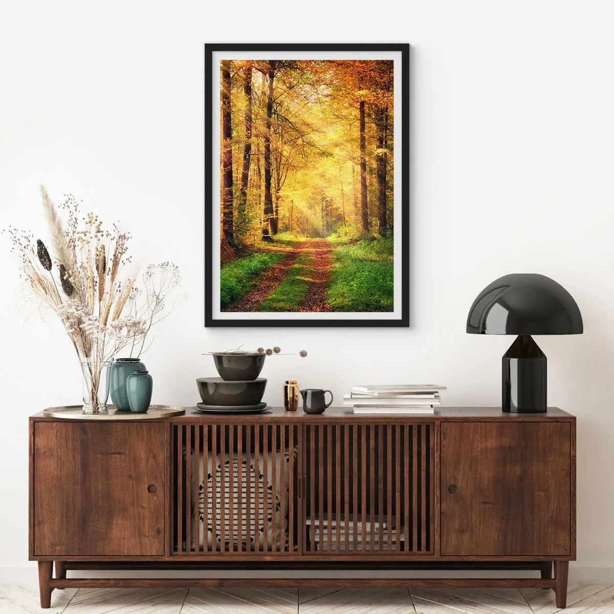 Poster în ramă neagră - Tăcere de aur de pădure - 40x50 cm