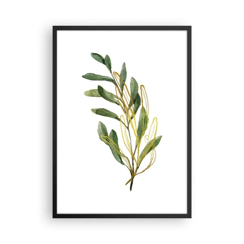 Poster în ramă neagră - Creangă în acuarelă cu accente delicate aurii - 50x70cm - Toate cele bune - Decorațiune modernă pentru perete pentru living și dormitor ARTTOR