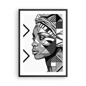 Poster în ramă neagră - Portret geometric al unei femei în alb și negru - 50x70cm - Portret etnic - Decorațiune modernă pentru perete pentru living și dormitor ARTTOR