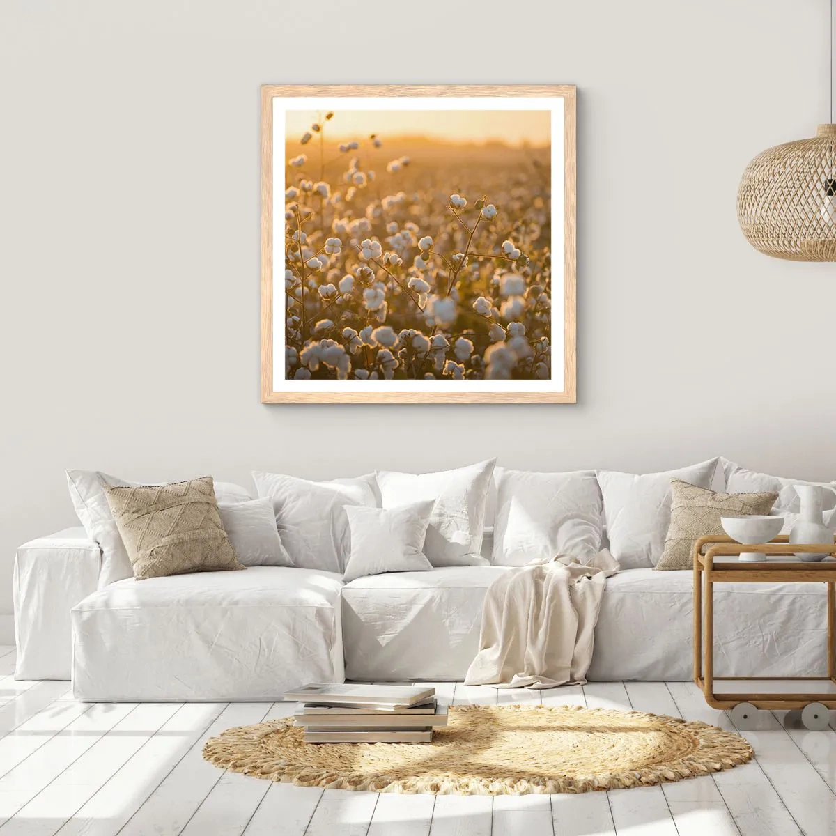 Poster în ramă de stejar deschis - Câmp pufos - 30x30 cm