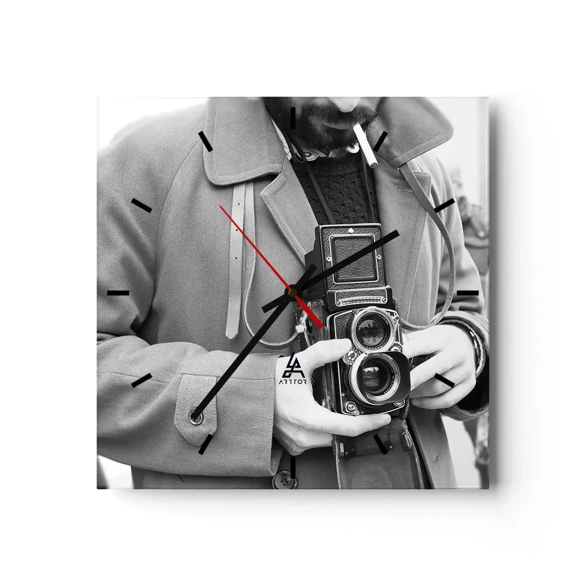 Ceas de perete - Ceas pe sticlă - În stilul retro - 30x30 cm