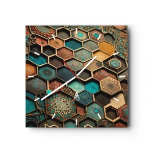 Ceas de perete - Ceas pe sticlă - Ornamente arabe - o variație - 30x30 cm
