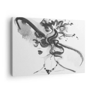 Tablou pe pânză Canvas - Femeie elegantă cu o pălărie în stil alb-negru - 70x50cm - Dama cu caracter - Decorațiune modernă pentru perete pentru living și dormitor ARTTOR