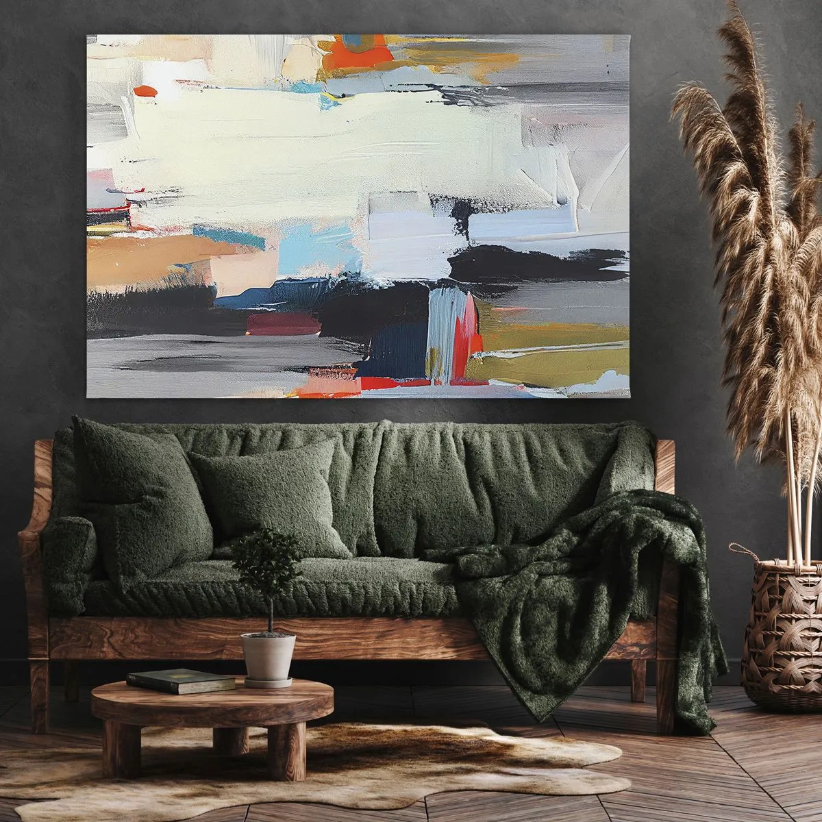 Tablou pe pânză Canvas - Abstracție colorată cu tușe dinamice - 70x50cm - Există o metodă? - Decorațiune modernă pentru perete pentru living și dormitor ARTTOR