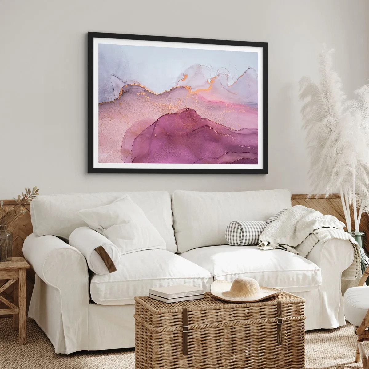 Poster în ramă neagră - Valuri de liliac și violet - 40x30 cm