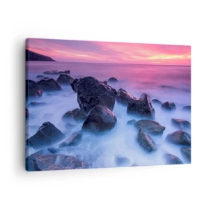 Tablou pe pânză Canvas - Coasta stâncoasă la apus - 70x50cm - Naștere în sclipici și ceață - Decorațiune modernă pentru perete pentru living și dormitor ARTTOR