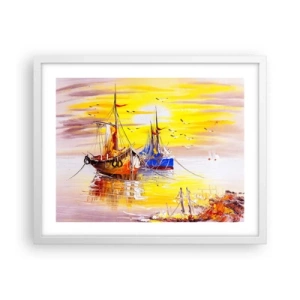 Poster în ramă albă - O binemeritată odihnă în port - 50x40 cm