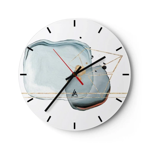 Ceas de perete - Ceas pe sticlă - Compoziție abstractă în nuanțe de albastru și auriu - 30x30cm - Studiul picăturii - Decorațiune modernă pentru perete pentru living, bucătărie și dormitor ARTTOR
