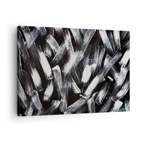 Tablou pe pânză Canvas - Abstracție dinamică cu tușe albe pe fundal negru. - 70x50cm - Abstracție în spirit industrial - Decorațiune modernă pentru perete pentru living și dormitor ARTTOR