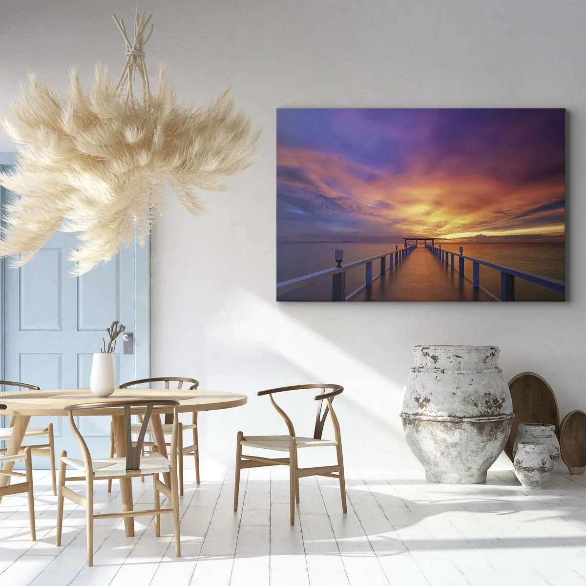 Tablou pe pânză Canvas - Un debarcader care duce spre mare în timpul apusului - 70x50cm - Fără sfârșit - Decorațiune modernă pentru perete pentru living și dormitor ARTTOR