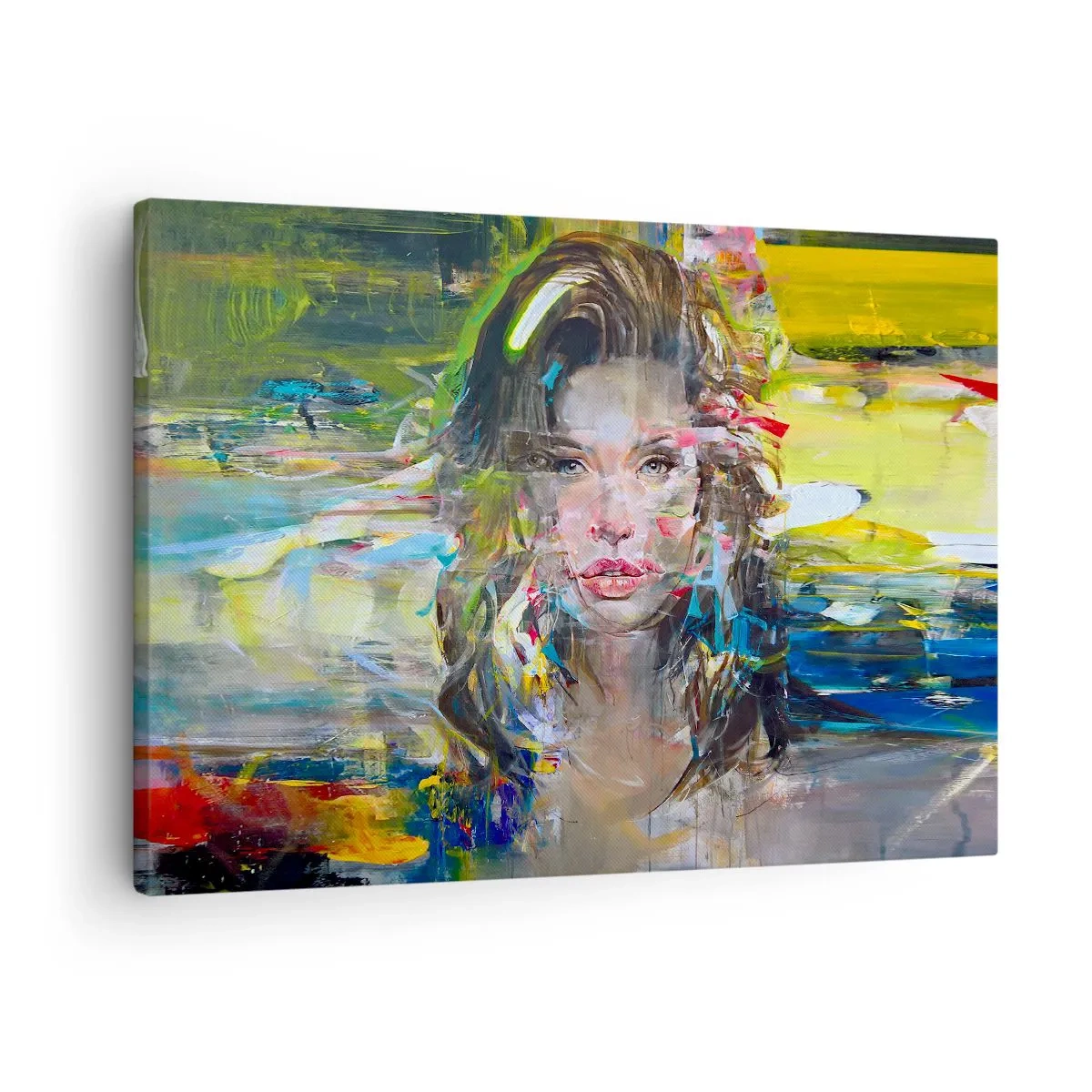 Tablou pe pânză Canvas - Portret abstract al unei femei în culori intense - 70x50cm - În spatele cortinei de aer - Decorațiune modernă pentru perete pentru living și dormitor ARTTOR