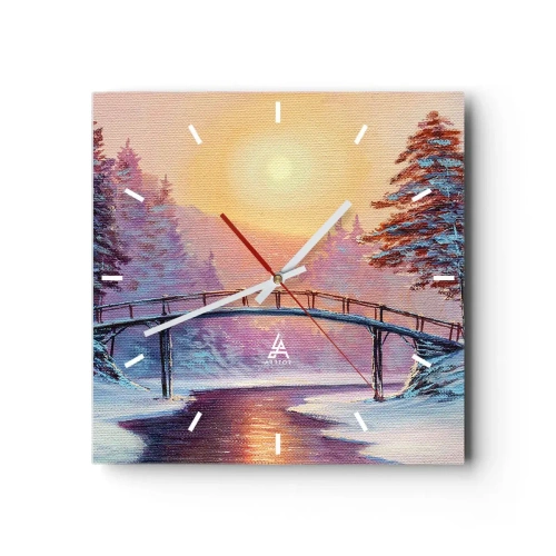 Ceas de perete - Ceas pe sticlă - Cele patru anotimpuri - iarna - 30x30 cm