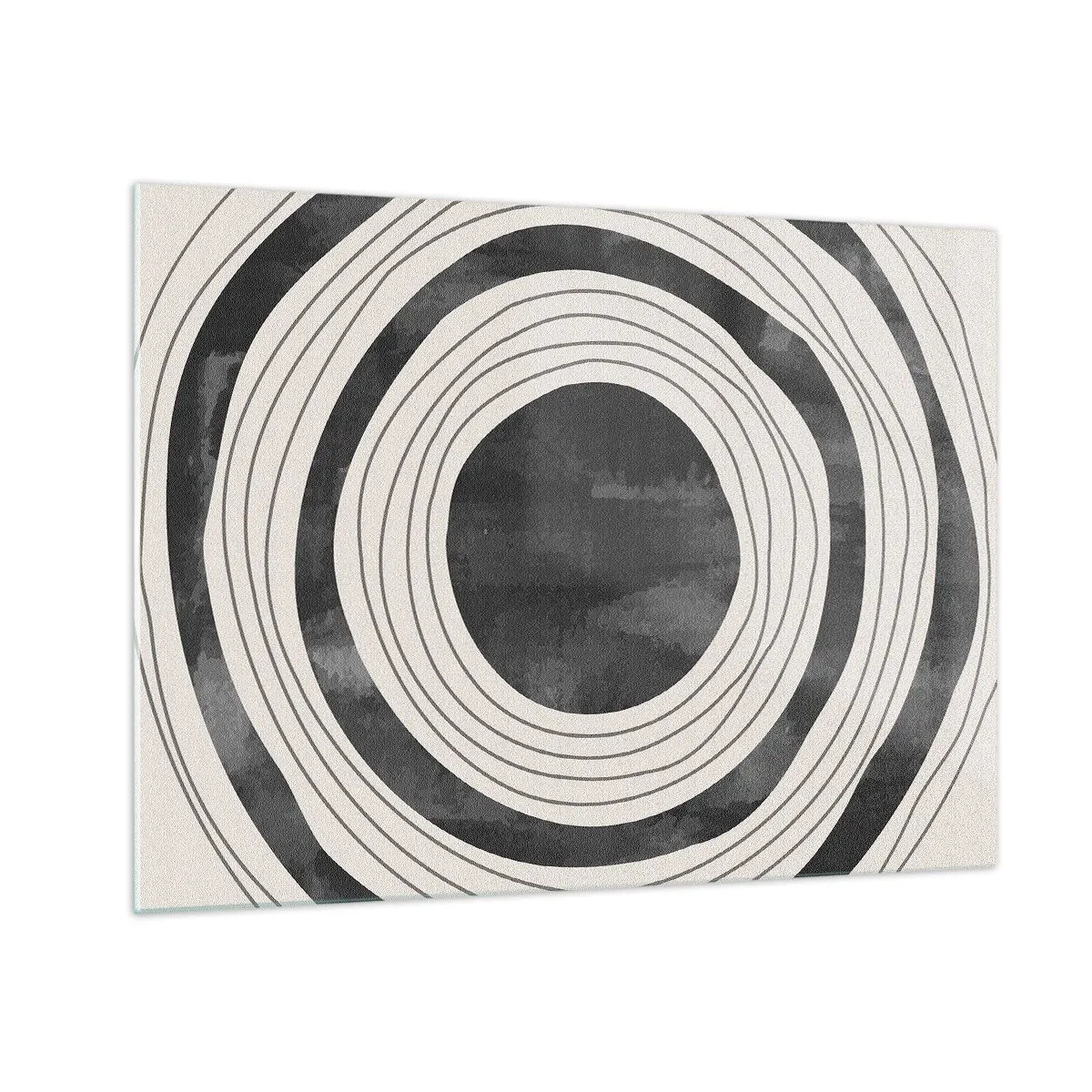 Tablou pe sticlă - Cercuri concentrice alb-negru cu contururi neregulate - 70x50cm - Direct la subiect - Decorațiune modernă pentru perete pentru living și dormitor ARTTOR