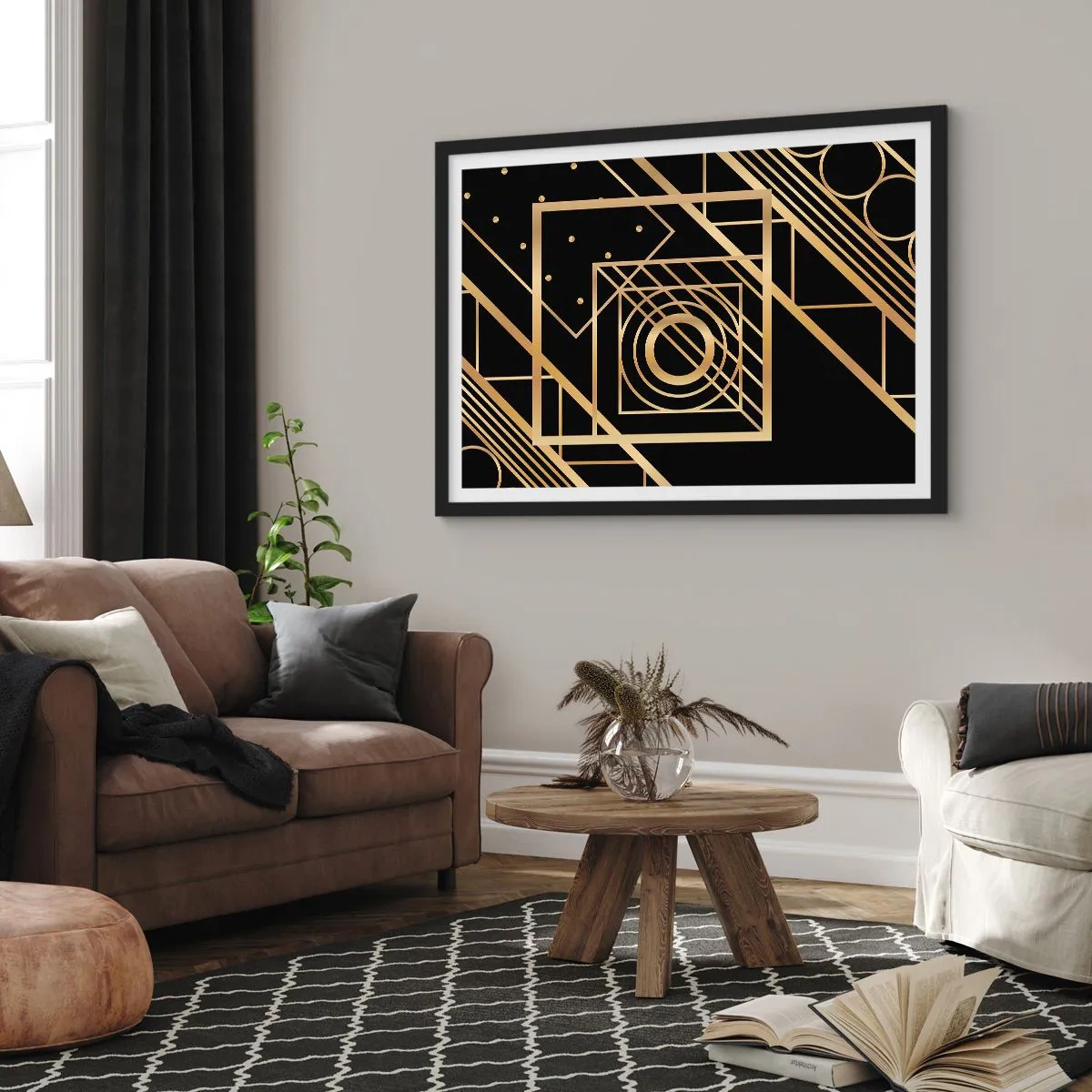 Poster în ramă neagră - Geometrie de aur - 91x61 cm