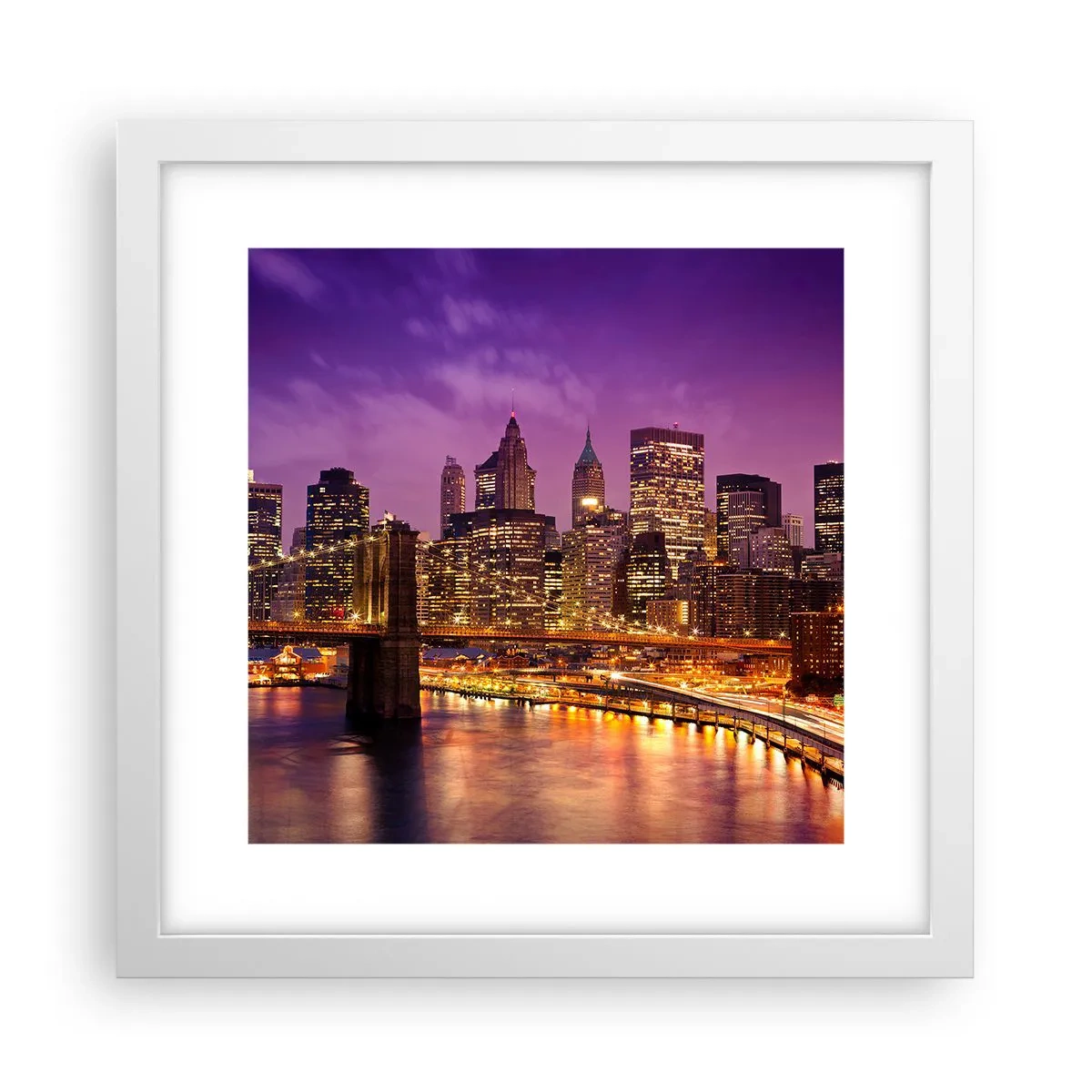 Poster în ramă albă - Manhathannul mov-auriu - 30x30 cm