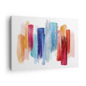 Tablou pe pânză Canvas - Tușe colorate de pensulă pe fundal alb - 70x50cm - Sus și jos  - Decorațiune modernă pentru perete pentru living și dormitor ARTTOR