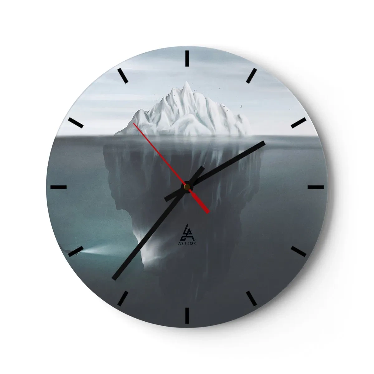 Ceas de perete - Ceas pe sticlă - Un aisberg cu o parte subacvatică vizibilă în tonuri reci - 30x30cm - Un mister subacvatic - Decorațiune modernă pentru perete pentru living, bucătărie și dormitor ARTTOR