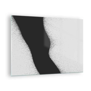 Tablou pe sticlă - Abstracție minimalistă alb-negru cu un gradient de puncte - 70x50cm - Echilibru lichid - Decorațiune modernă pentru perete pentru living și dormitor ARTTOR