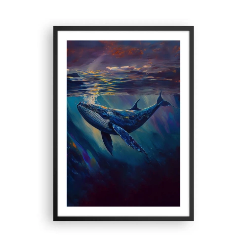 Poster în ramă neagră - O imagine sumbră a unei balene în lumina subacvatică - 50x70cm - Bun venit în lumea mea - Decorațiune modernă pentru perete pentru living și dormitor ARTTOR