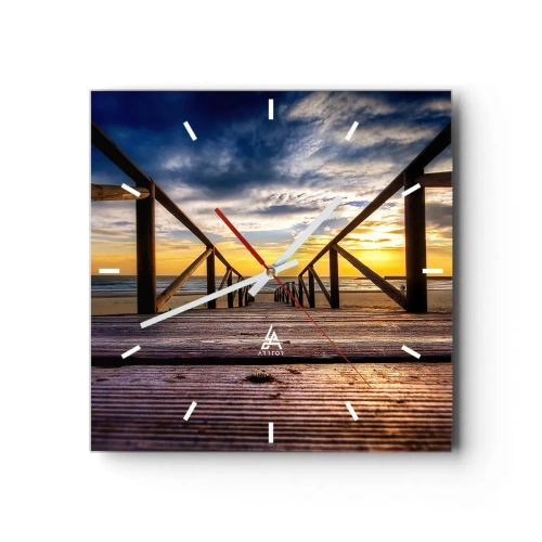 Ceas de perete - Ceas pe sticlă - Direct la o plajă liniștită la apus de soare - 30x30 cm