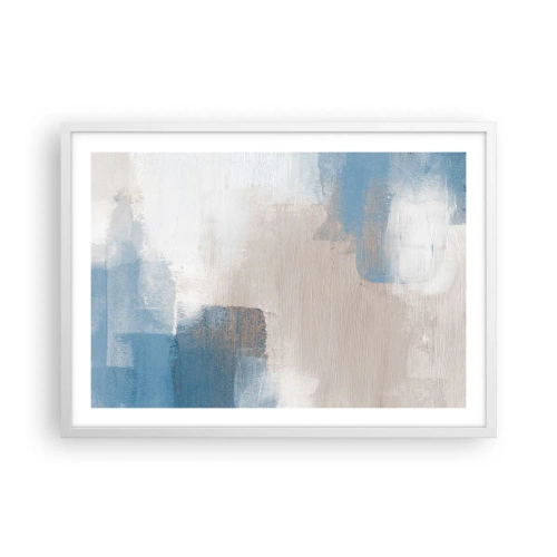 Poster în ramă albă - Abstracție roz în spatele unui voal de albastru - 70x50 cm