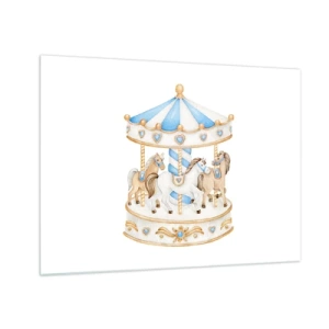 Tablou pe sticlă - Un carusel cu cai în culori pastelate - 70x50cm - Copilărie dulce - Decorațiune modernă pentru perete pentru living și dormitor ARTTOR