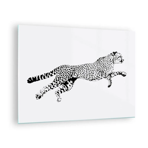 Tablou pe sticlă - Ilustrație a unui ghepard săritor - 70x50cm - Cel mai rapid de pe Pământ - Decorațiune modernă pentru perete pentru living și dormitor ARTTOR